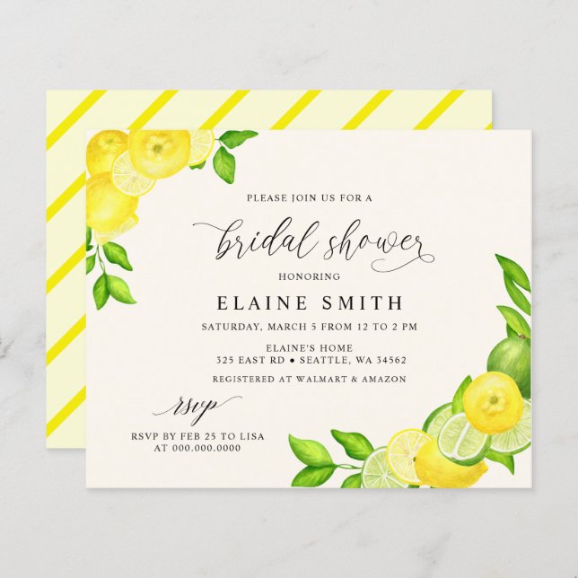 Invitation de mariage Budget Citron Citron Vert Ci (Devant / Derrière)