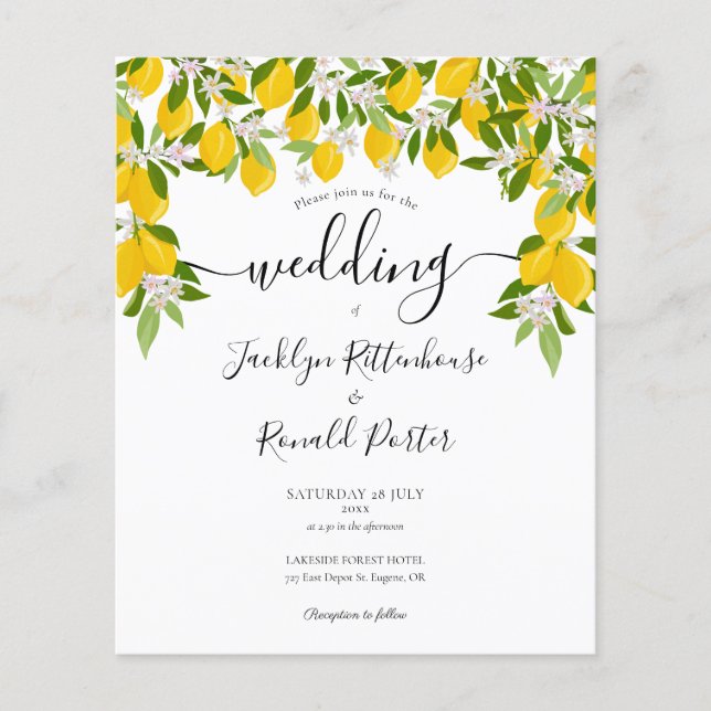Invitation de mariage Budget Citrons Verdure (Devant)