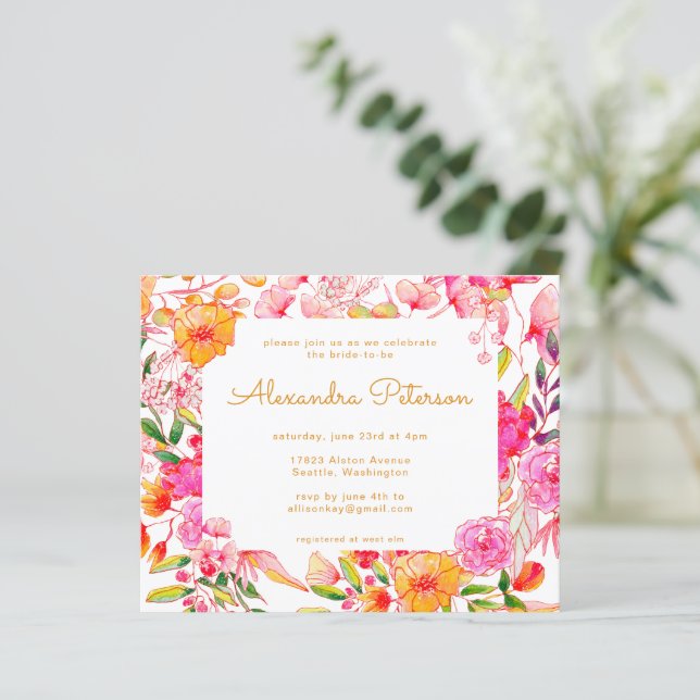Invitation de mariage Budget Fleurs Rose Orange (Debout devant)