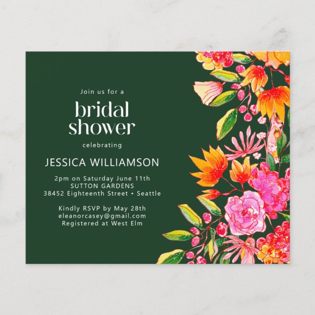 Invitation de mariage Budget Green Pink Floral Bri (Devant)