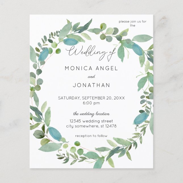 Invitation de mariage Budget Menthe Eucalyptus (Devant)