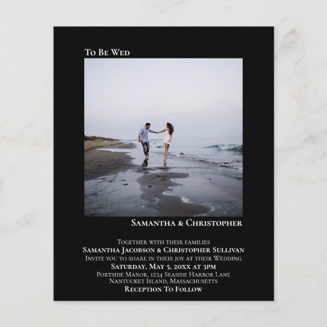 Invitation de mariage BUDGET noir photo minimalist (Devant)