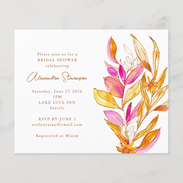 Invitation de mariage Budget Rose Jaune Floral (Devant)