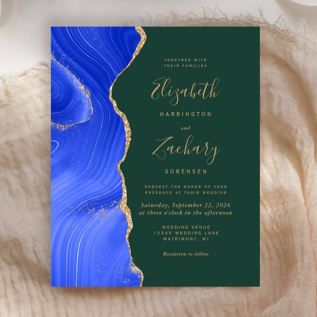 Invitation de mariage Budget Royal Blue Or Agate V (Créateur téléchargé)
