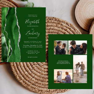 Invitation de mariage Budget Vert Argent 4-Photos