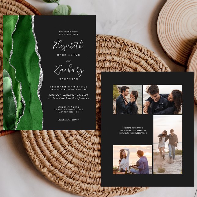 Invitation de mariage Budget Vert Argent Foncé 4-P (Créateur téléchargé)