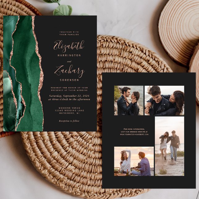 Invitation de mariage Budget Vert Rose Or Foncé 4- (Créateur téléchargé)