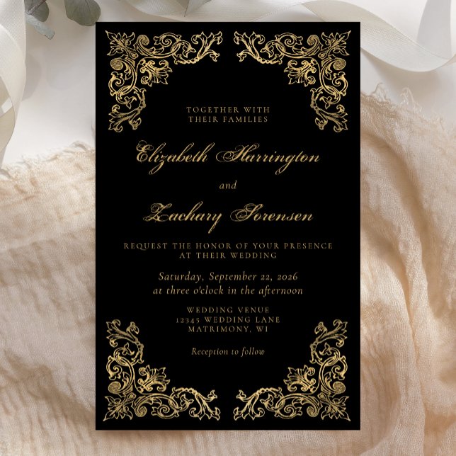 Invitation de mariage Budget Vintage Coins Noir Or (Créateur téléchargé)