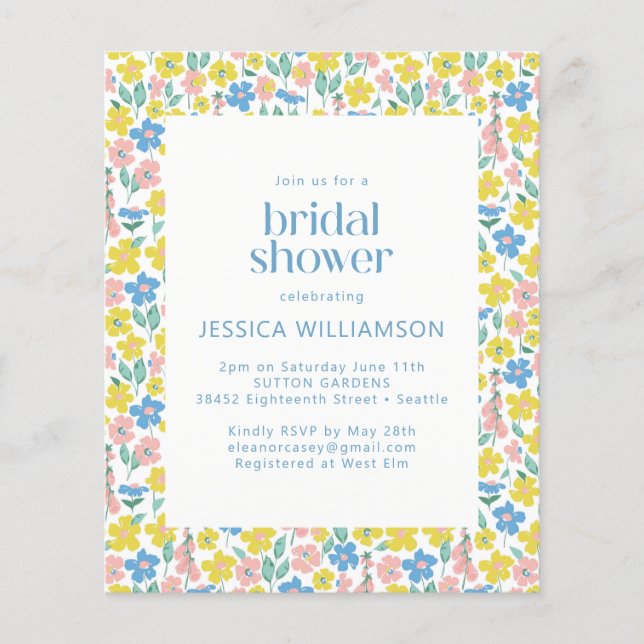 Invitation de mariage Budget Yellow Ditsy Floral à (Devant)