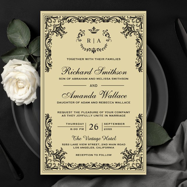Invitation de mariage budgétaire ornée de parchemi (Créateur téléchargé)