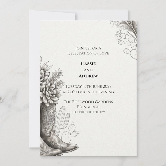 Invitation de mariage Cactus Bottes de Cowboy Occi (Devant)