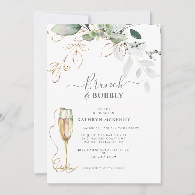 Invitation de mariage calligraphiée Eucalyptus Gol (Devant)