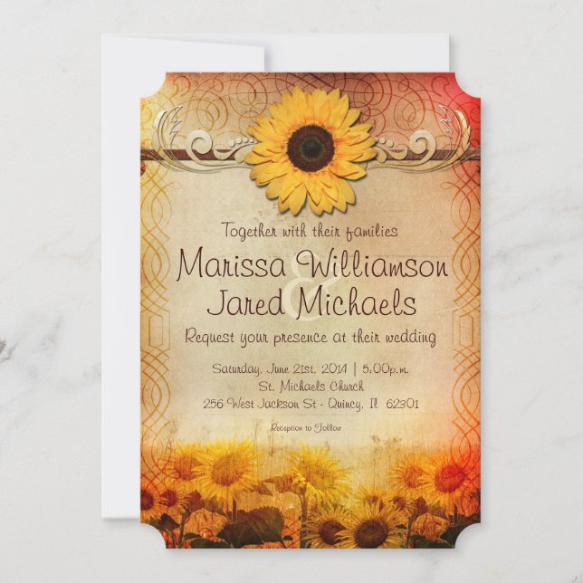 Invitation de Mariage campagnard de tournesol russ (Devant)