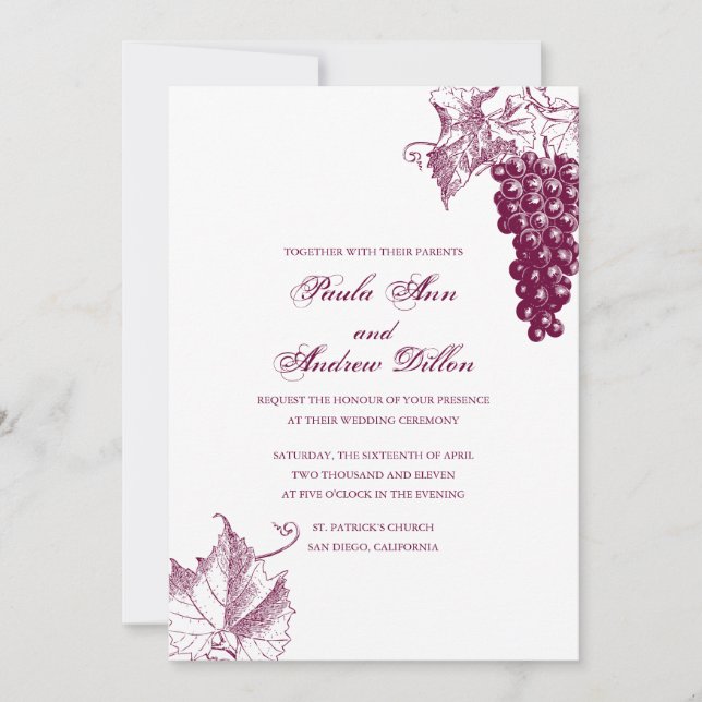 Invitation de mariage campagnard de vin (Devant)