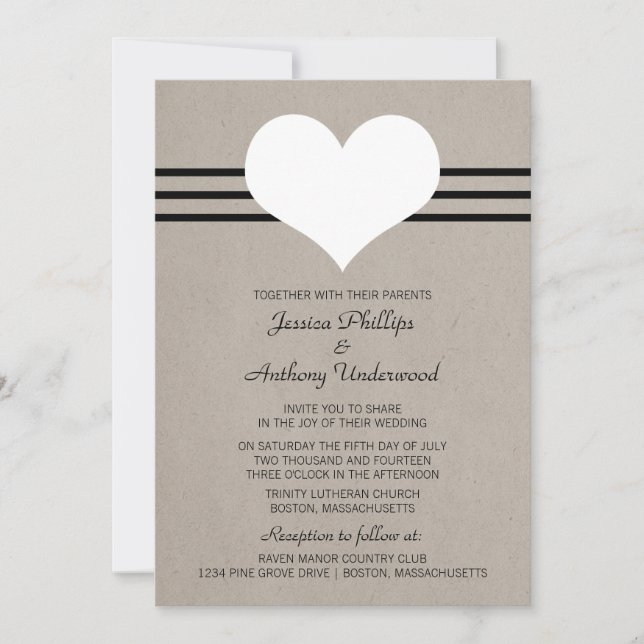 Invitation de mariage cardiaque moderne, Beige (Devant)