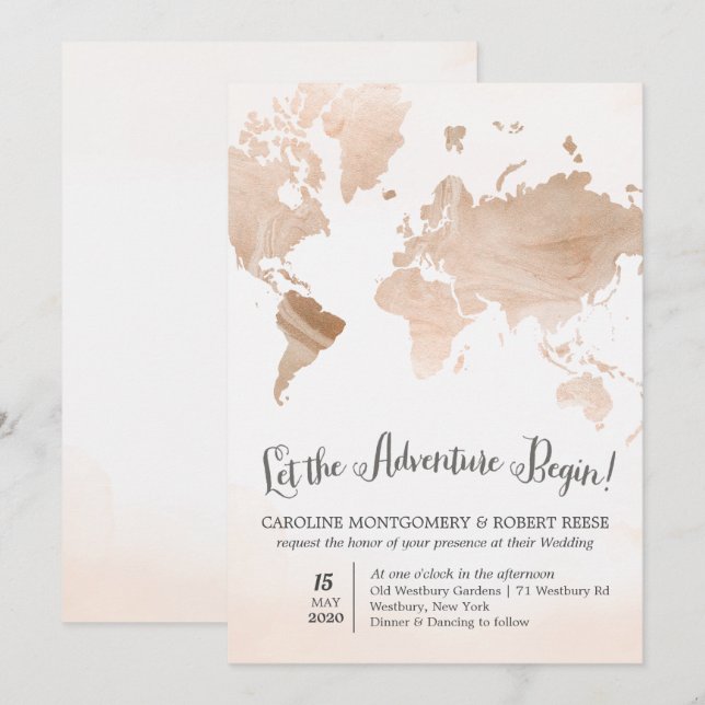 Invitation de mariage carte de marbre aquarelle vo (Devant / Derrière)