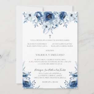 Invitation de Mariage Catholique Bleu Marine Maria