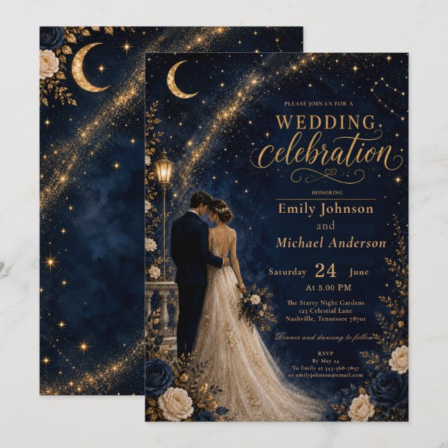 Invitation de mariage céleste (Devant / Derrière)