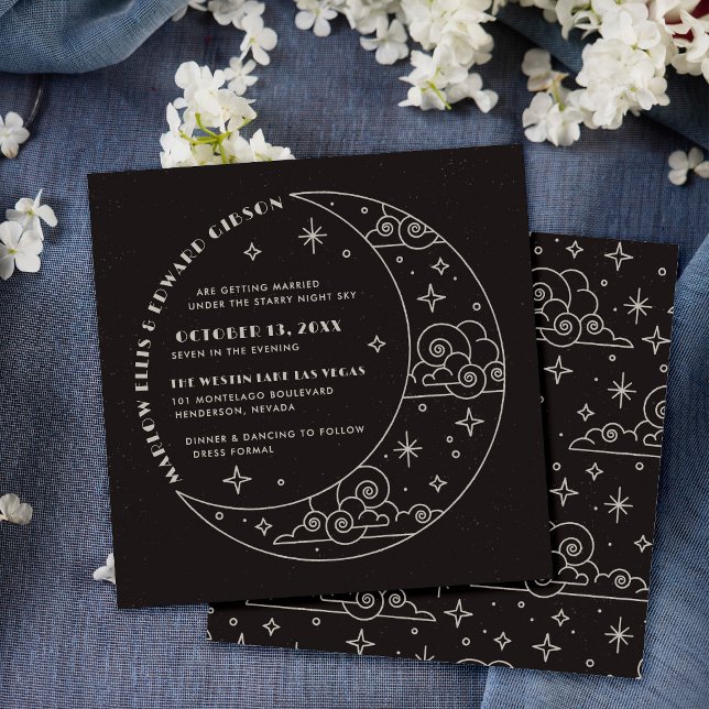 Invitation de mariage céleste Black Moon & Stars (Créateur téléchargé)