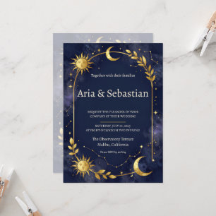 Invitation de mariage céleste Soleil Lune Étoiles