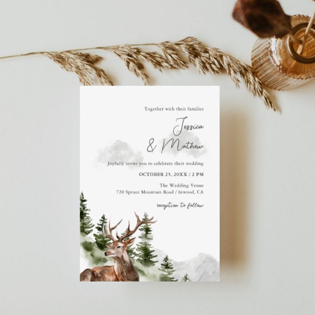 Invitation de mariage Cerf Forêt Montagne (Créateur téléchargé)