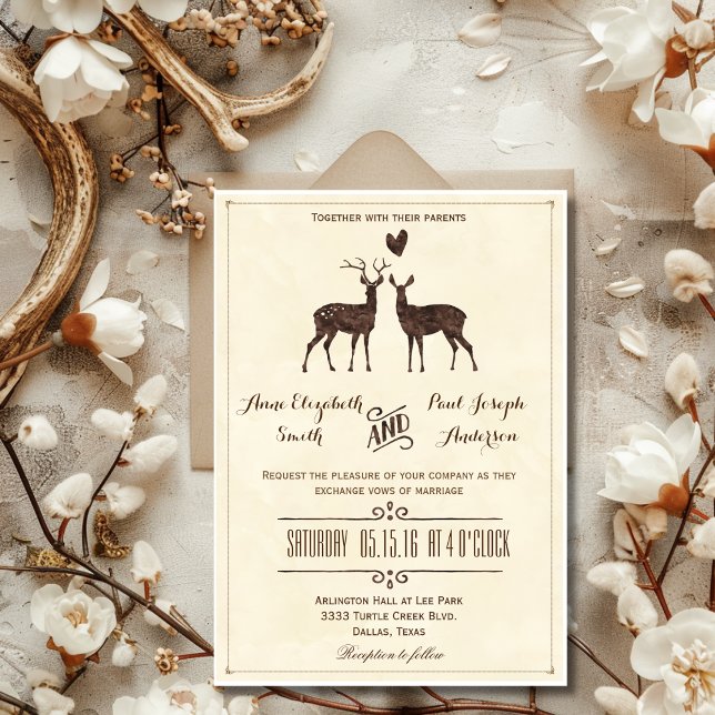 Invitation de mariage Cerfs aquarelle (Watercolor Deers wedding invitation)