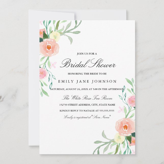 Invitation de mariage champêtre à l'aquarelle pour (Devant)
