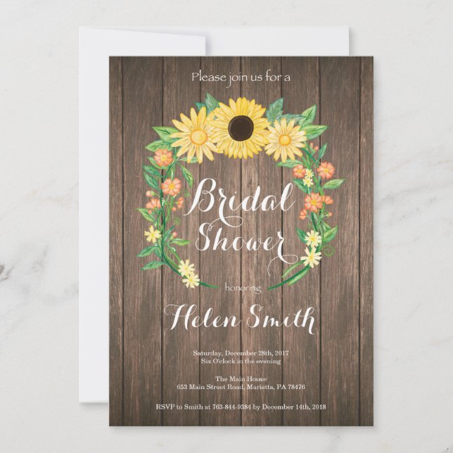 Invitation de mariage champêtre avec tournesols (Devant)