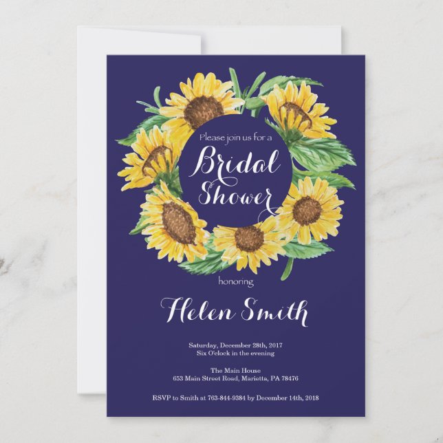 Invitation de mariage champêtre avec tournesols bl (Devant)