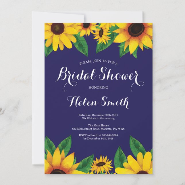 Invitation de mariage champêtre avec tournesols bl (Devant)