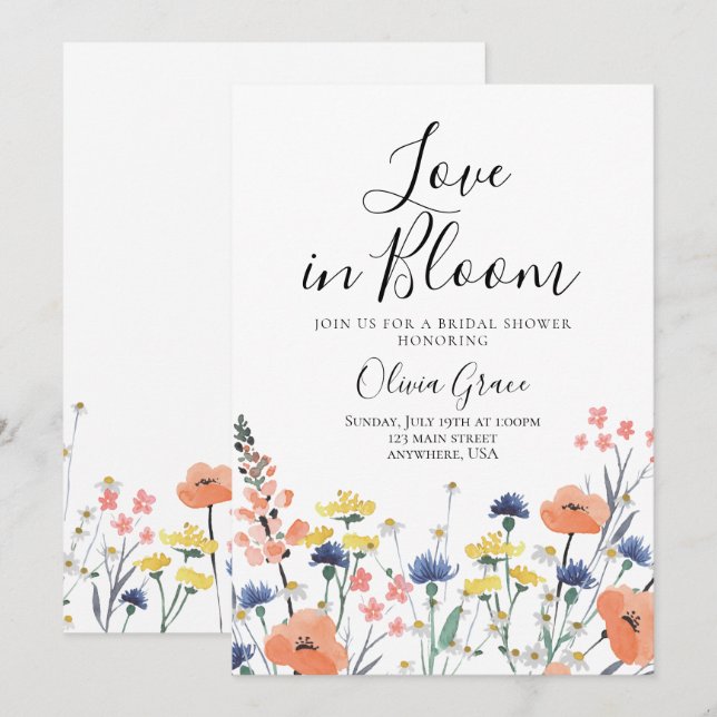 Invitation de mariage champêtre Fleur sauvage Love (Devant / Derrière)