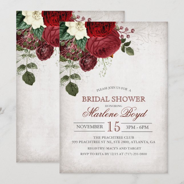 Invitation de mariage champêtre floral rustique (Devant / Derrière)