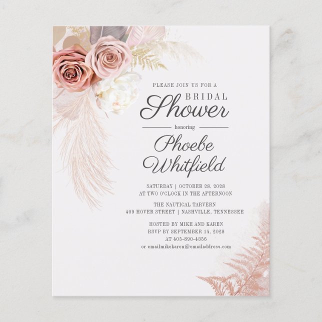 Invitation de mariage champêtre Pampas Herbe Tan (Devant)