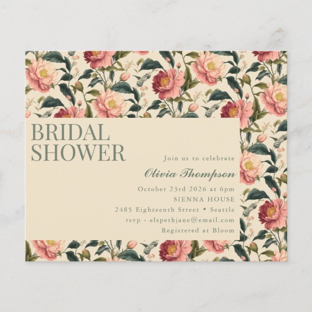 Invitation de mariage champêtre rustique avec fleu (Devant)