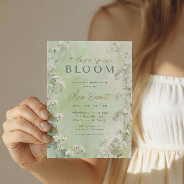 Invitation de mariage champêtre verte à fleurs sau (Green Garden Bridal Shower Invite)
