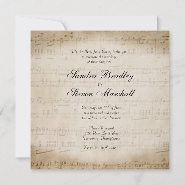Invitation de mariage chanteur guitare partition (Devant)