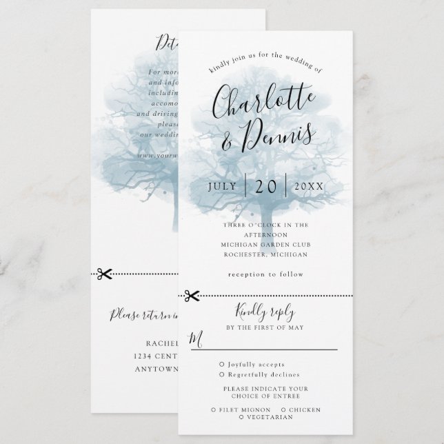 Invitation de mariage chêne bleu avec carte-répons (Devant / Derrière)