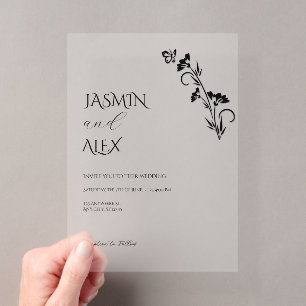 Invitation de mariage chic à motif floral noir