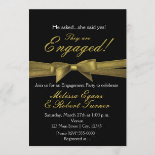 Invitation de mariage chic à nœud noir et or