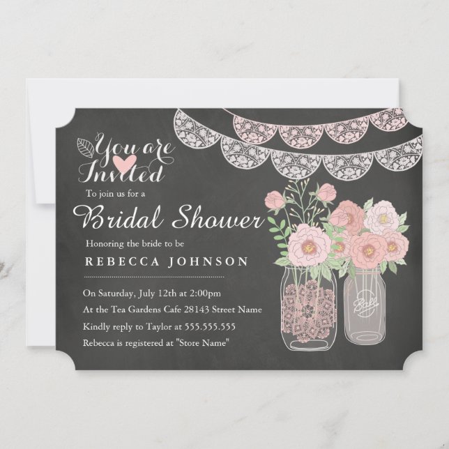 Invitation de mariage chic avec pot Mason et table (Devant)
