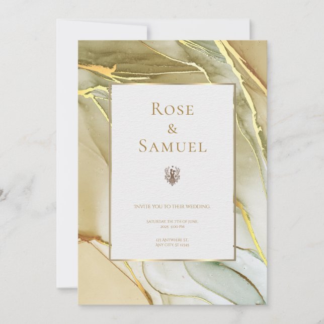 Invitation de mariage chic esthétique encre or (Devant)
