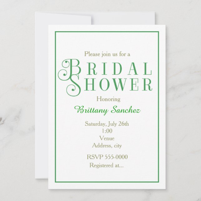 Invitation de mariage chic et classe verte et blan (Devant)