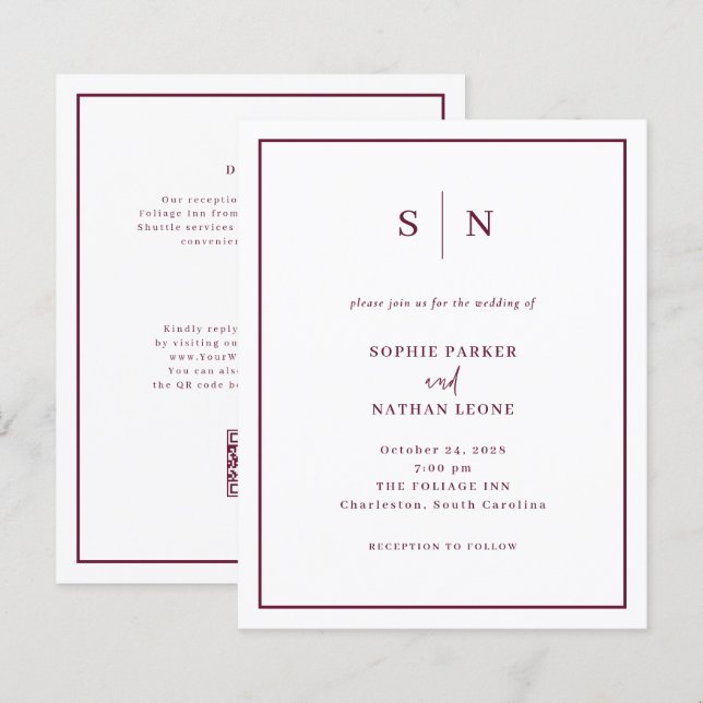 Invitation de mariage chic et minimale à code QR p (Devant / Derrière)