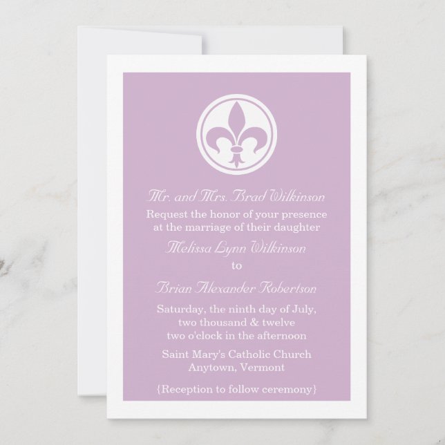 Invitation De Mariage Chic Fleur De Lis, Lilac (Devant)