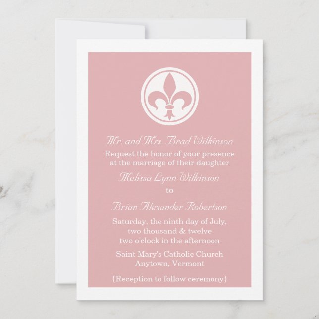 Invitation De Mariage Chic Fleur De Lis, Rose (Devant)