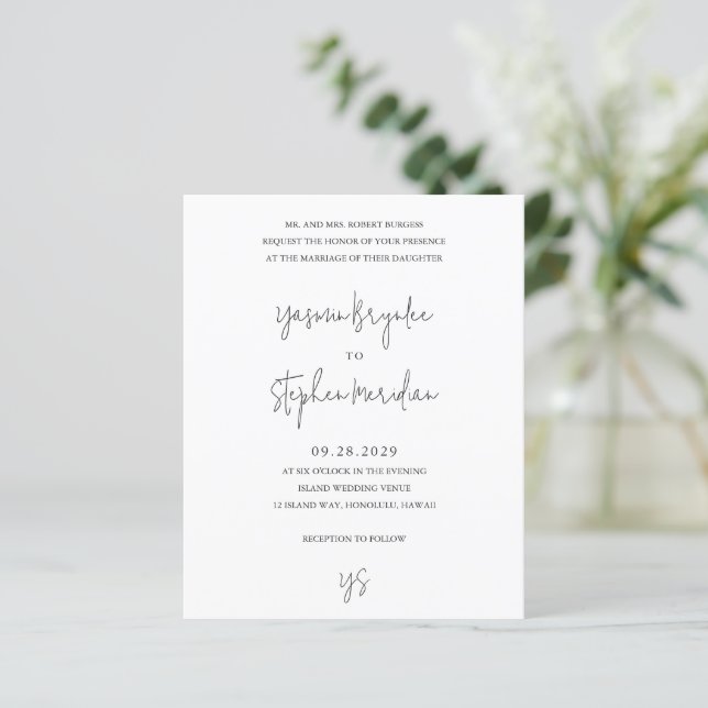 Invitation de mariage chic noir et blanc à petit b (Debout devant)