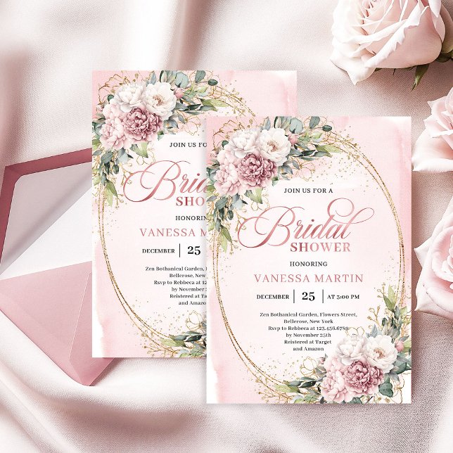 Invitation de mariage chic rose gold et verdure (Chic Rose Gold Greenery Bridal Shower Invitation)