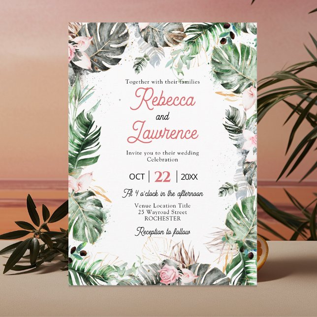 Invitation de mariage chic tropical floral verdure (Créateur téléchargé)