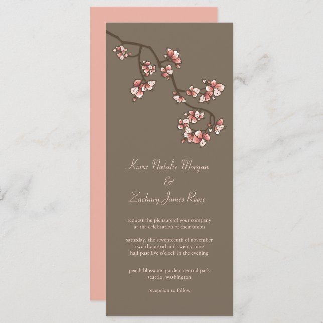 Invitation de mariage chinoise aux fleurs de pêche (Devant / Derrière)