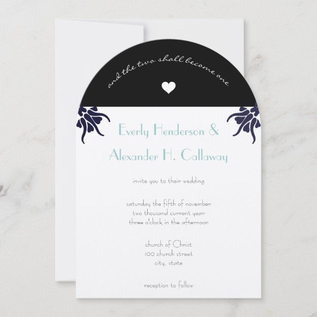 Invitation de mariage chrétien Art Déco avec fleur (Devant)